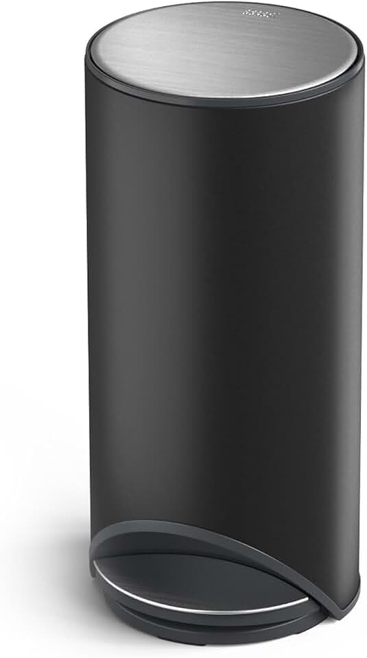 Joseph Joseph 30149 Arc 30L Tretabfalleimer, Leichtes Drücken, Geruchsdicht, Softclose Deckel, Anti-Fingerprint-Beschichtung, Herausnehmbarer Eimer, Steel, Schwarz