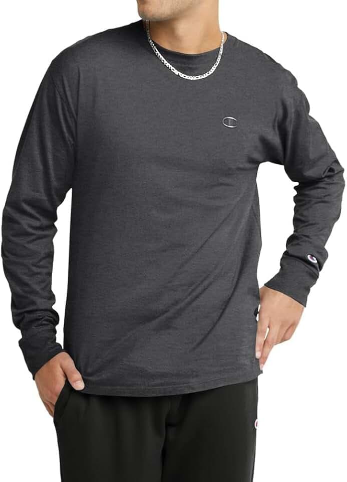 Champion Men's Classic Long Sleeve T-Shirt, Standard Fit, Script & C Logo, Available in Regular and Big & Tall