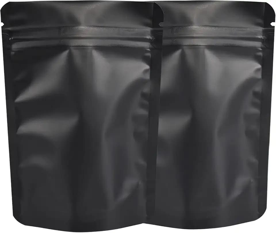 100 Pack Mylar Bag 28 Gram,5.5 Mil Thickness Smell Proof Bag,Stand-up Packaging Pouch,Resealable Foil Food Storage Baggies Safe Material,6x9.3 Inches,Matte Black