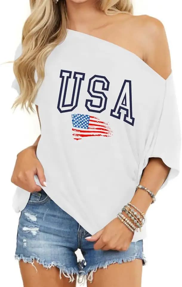 LEEDYA Women Off Shoulder Tops Short Sleeve T-Shirts Loose Blouses Oversized Tunic Tops