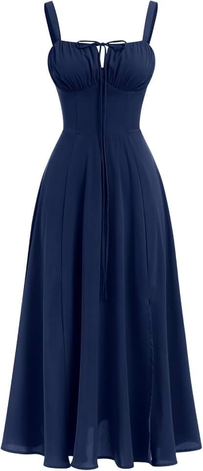 OBEEII Damen Floral Corsage Midi Kleid Ärmellos Spaghettiträger Low Cut Sommer Korsett Sommerkleid Blumendruck Bustier Kleid