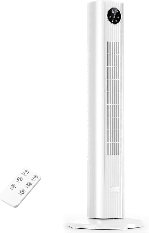 Antarctic Star 36" Tower Fan for Bedroom, 85° Oscillating Standing Floor Fan, 3 Speeds 2 Modes, 23 ft/s High Velocity, 12H Timer with Remote, Portable Cooling Fan Living Room Office, White