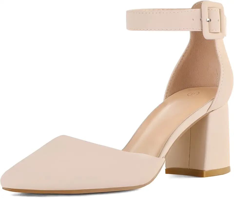 mysoft Women's Pointed Toe Pumps Ankle Strap Chunky Block Heel Dress Shoes