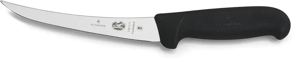 Victorinox Fibrox Ausbeinmesser, Scharfes Küchenmesser für Fleisch und Fisch, 15 cm, Gebogene Klinge, Flexibel, HACCP geeignet, Rutschfest, Schwarz
