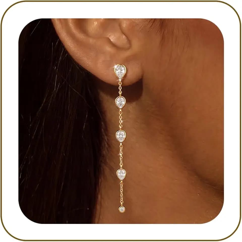 Moodear Gold Dangle Earrings for Women, Dainty Drop Wedding Jewelry Gift