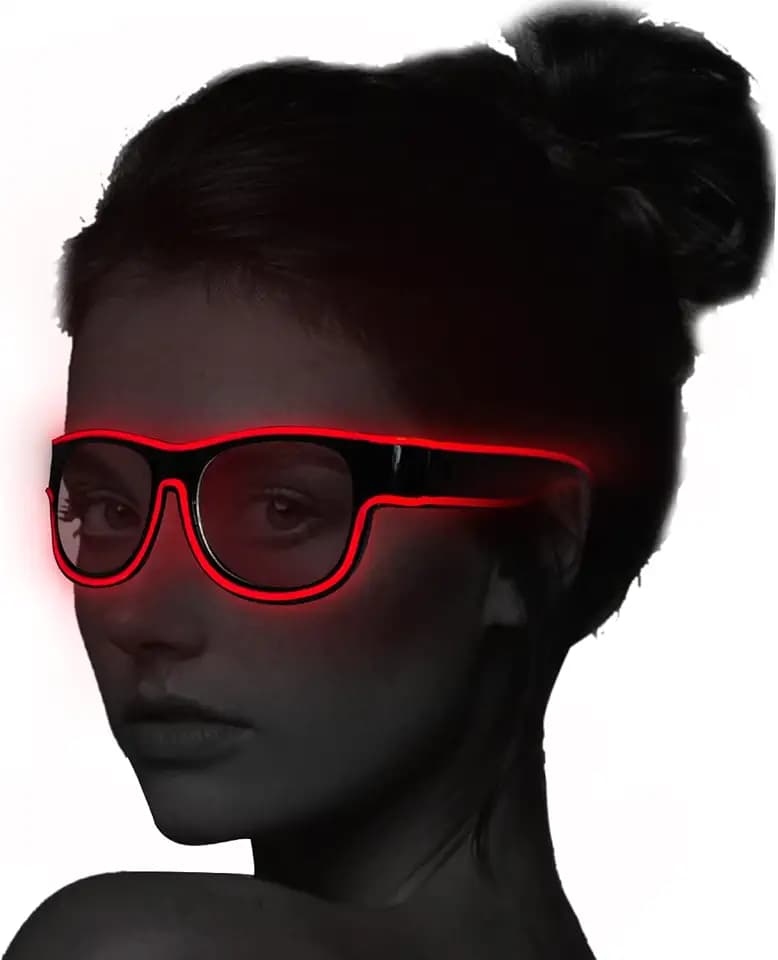 YouRfocus Wireless LED Light Up Glow in the Dark Neon Rave Glasses - Red