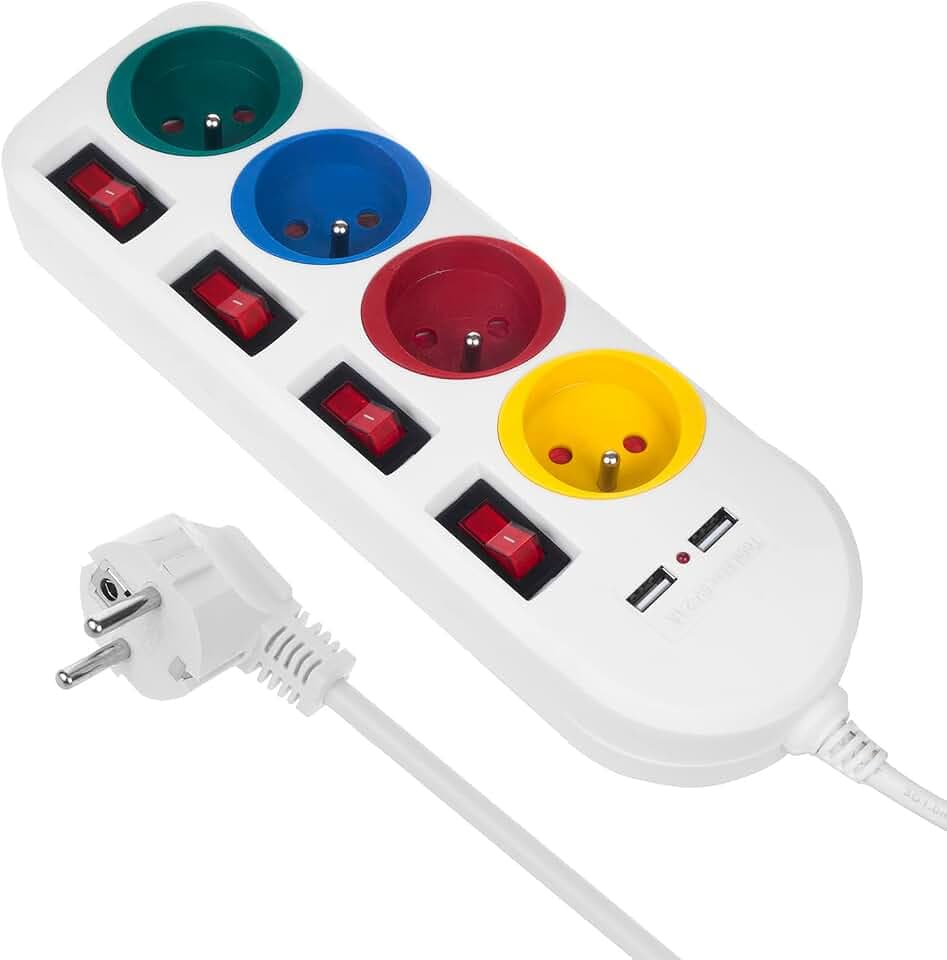 Maclean MCE229 4-Fach Steckdosenleiste Typ-E mit 2X USB-Anschlüssen 5V/2.1A Mehrfachsteckdose Mehrfach Steckdosen Leiste Kinderschutz Max. 2500 W 10A 1,5m Kabel (Weiß)