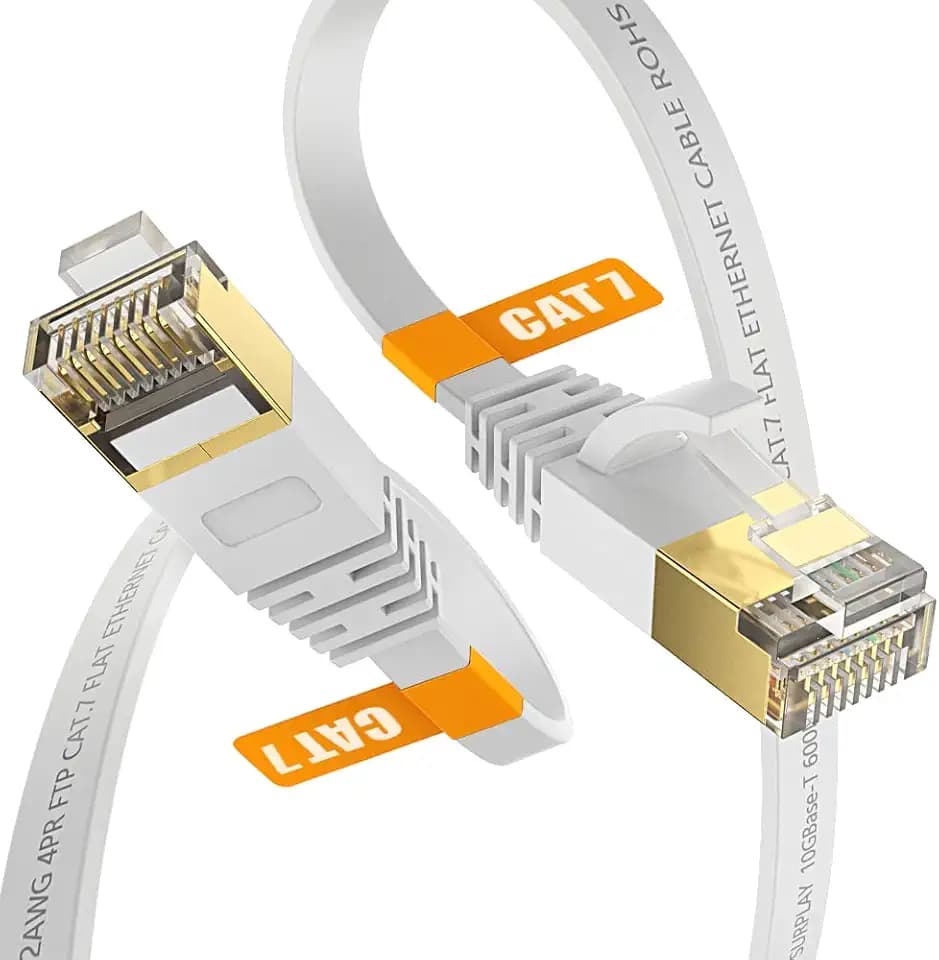 Cat7 Ethernet Cable, 10FT, White, Ultra Slim Flat
