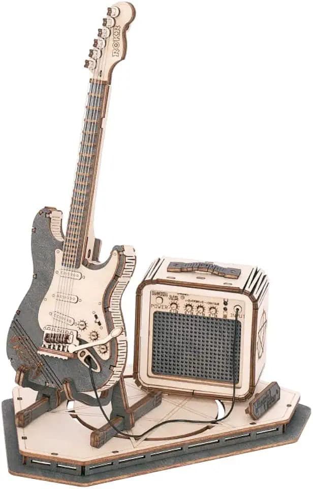 ROKR Wooden 3D Puzzles for Adults Guitar, Musical Instrument Model Kit 3D Puzzles to Build, Desk Decor/DIY Hobbies/Gifts (Electric Guitar)