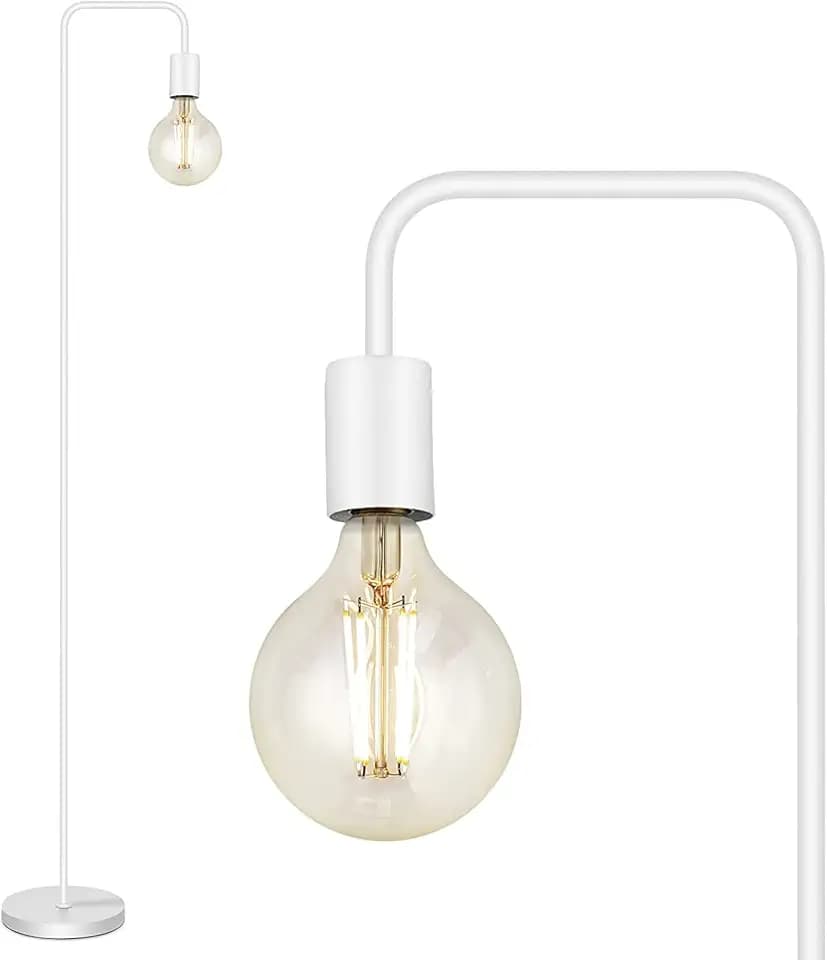 BBHome Retro Stehlampe Gebogen, Minimalistische Metall Stehlampe mit Fußschalter für Schlafzimmer, Wohnzimmer, Lesen, Büro I 165 cm I E27 (Weiß)