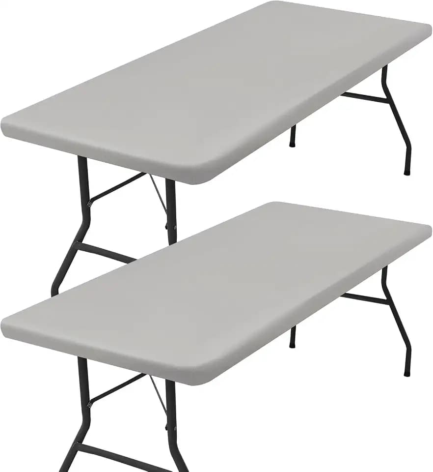 homing 2 Packs 8 Foot Rectangle Light Grey Elastic Fitted Table Cloth