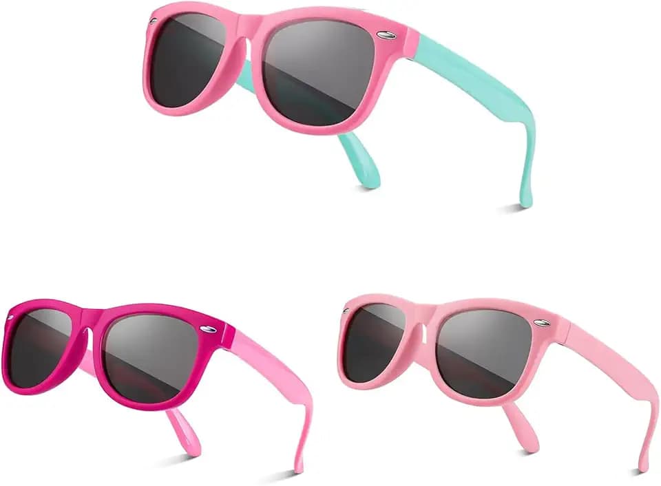3er-Pack Sonnenbrille, Polarisierte UV-Schutz, Silikon Rahmen, Eckig