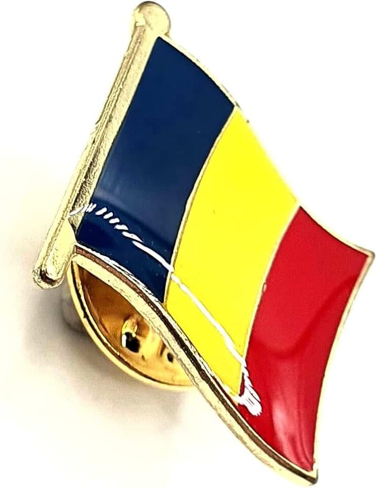 SNS Components Gelbe Anstecknadel mit rumänischer Flagge aus Metall und Emaille