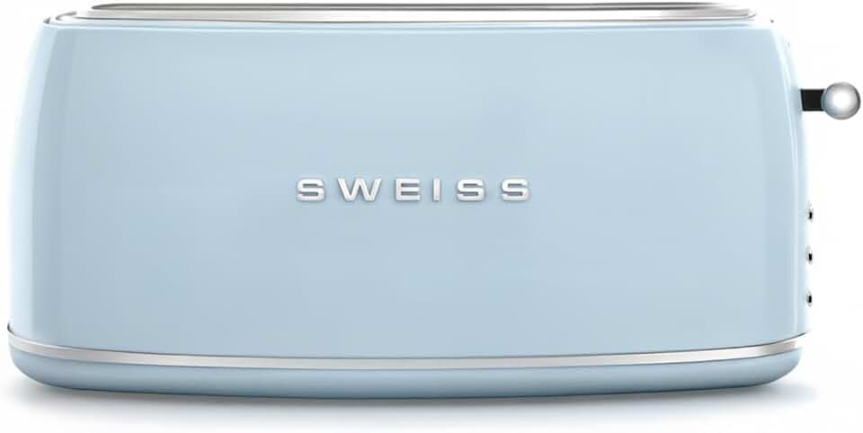 SWEISS Toaster GRV6 Vintage, 2 Toastschlitze, 6 Leistungsstufen, Auftaufunktion, Baguette-Funktion, schnelles und gleichmäßiges Toasten, leicht zu reinigen, Krümelschublade, Blau, 1500 W