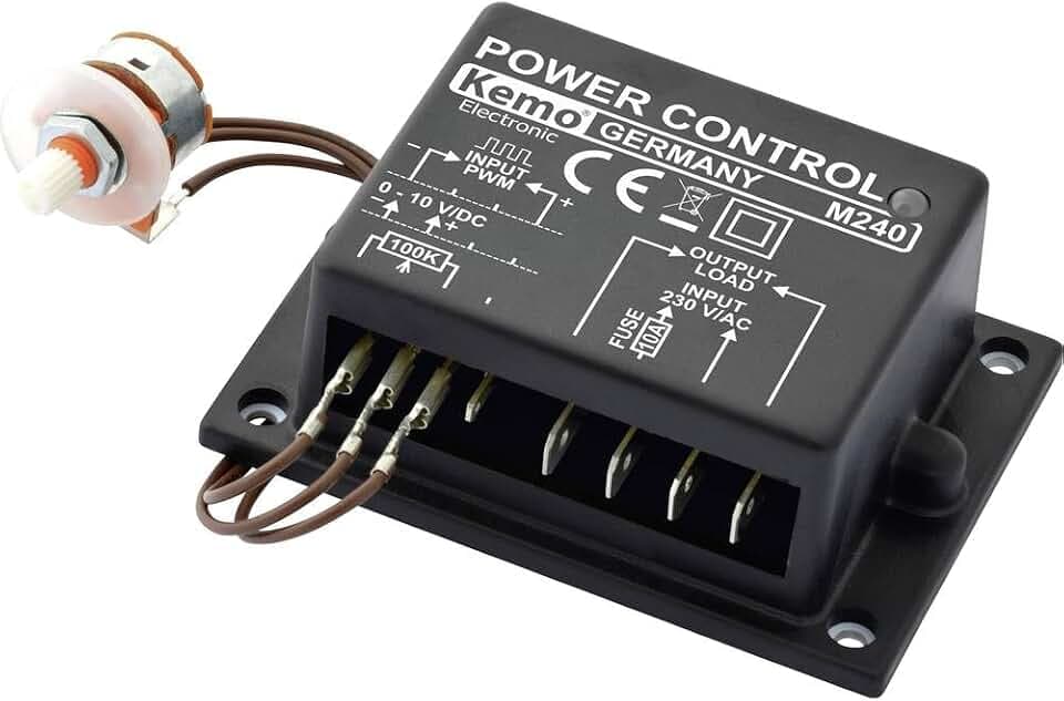 Kemo M240 Leistungsregler multifunktional 230 V/AC, 10 A. Für Motoren, Lampen, dimmbare LEDs usw. Überlastfest. Regelung über Potentiometer, Steuerspannung oder PWM Signale