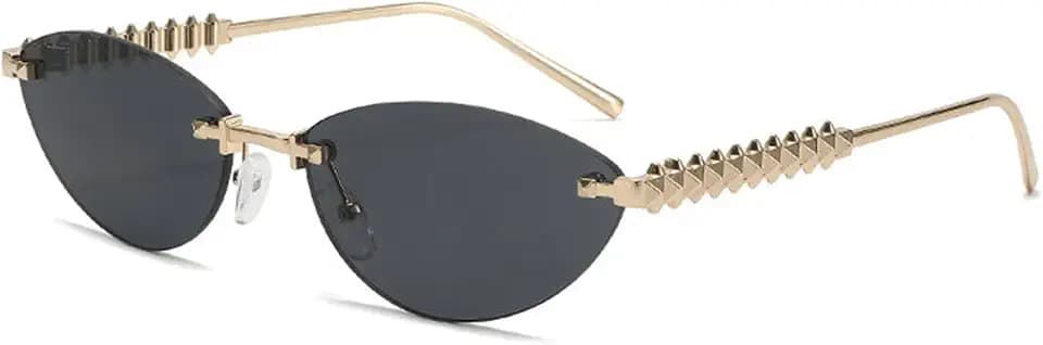 willochra Trendy Rimless Cat Eye Metal Sunglasses Vintage Small Oval Outdoor Eyewear UV400 Protection for Women Men