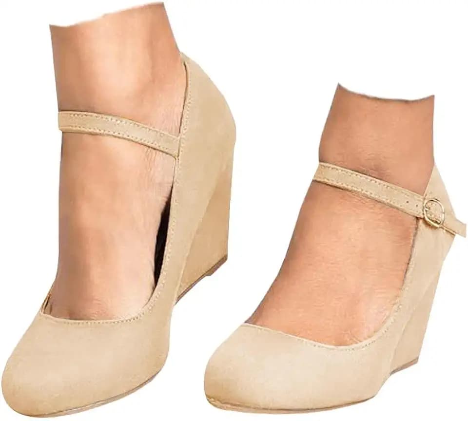 Coutgo Womens Wedge Pumps Dressy Mary Jane Shoes Comfort Wedges Closed Toe Ankle Strap Heeled Shoes