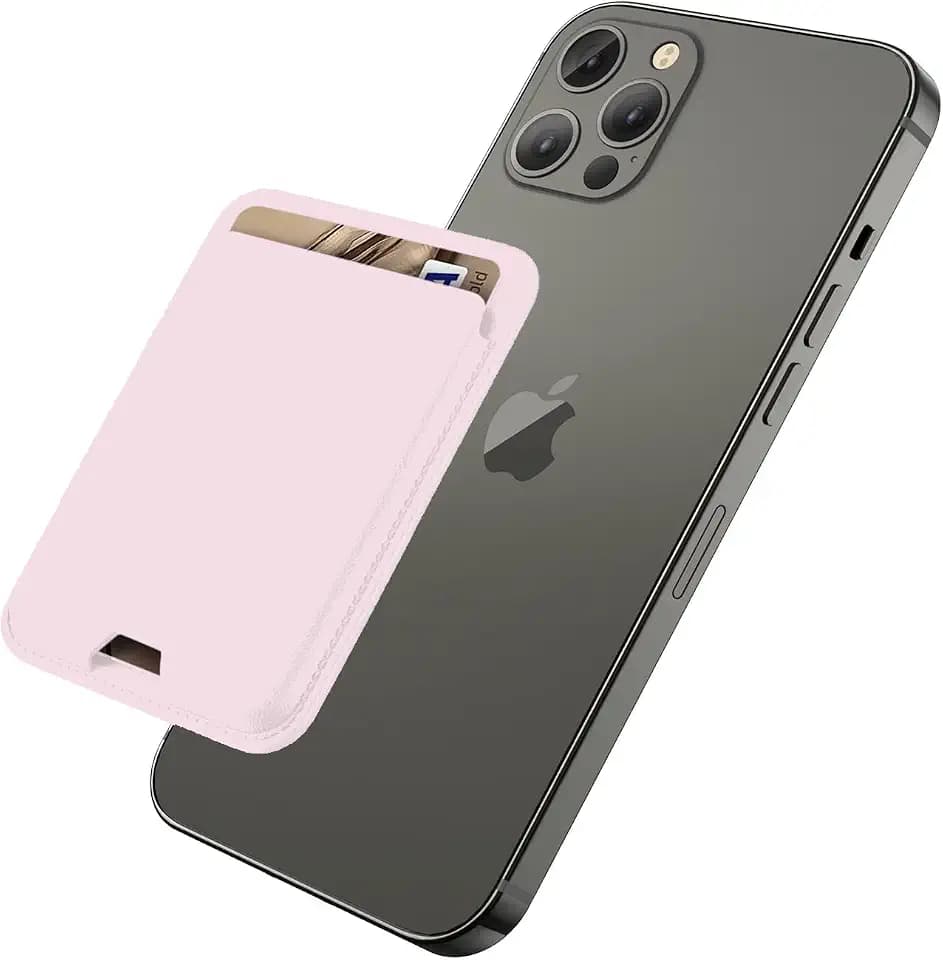 iLodn Magnetic Wallet Compatible with MagSafe for iPhone 17 16 15 14 13 12 Pro Max Air Plus Model, Mag 3 Safe Card Holder Stick on Accessories for Cell Phone & Case, Light Pink