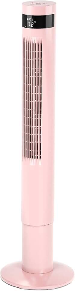 Electactic Tower Fan Portable Electric Oscillating Fan Quiet Remote Control Bladeless Floor Fan 3 Wind Speed Mode 12H Timer Bedroom Office, 43 inch, Pink