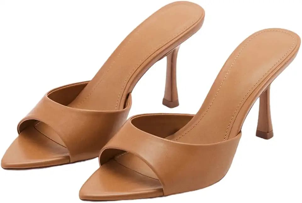 YIYA Women's Open Pointed Peep Toe Mules Kitten Heels Stiletto High Heels Slide Sandals Summer Slip On Backless Dress Spring Summer Pumps Shoes