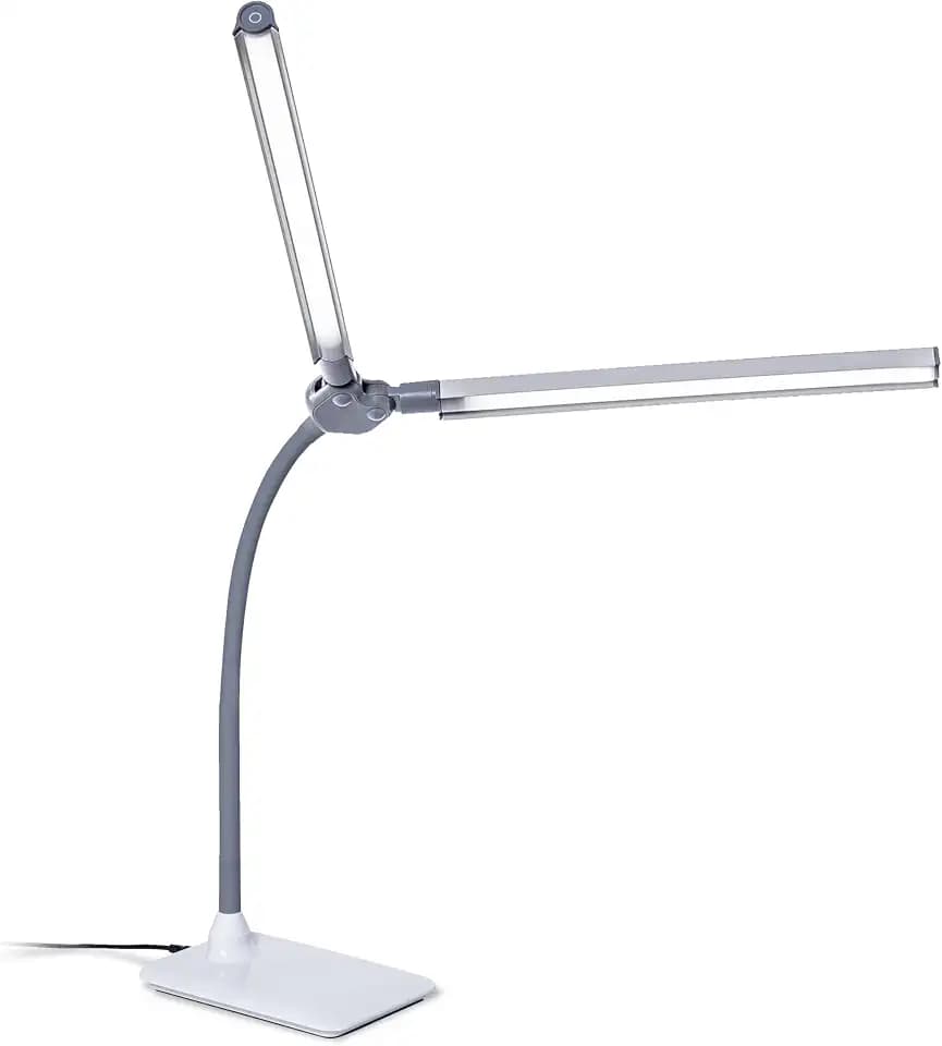 Daylight DuoPro™ Doppelkopf-LED-Schreibtischlampe – Blendschutzschirme, 95+ CRI, 6000K, Einstellbare Helligkeit, Tisch-Leselampe für Homeoffice, Basteln & Lernen, Modernes Design, EU-Stecker
