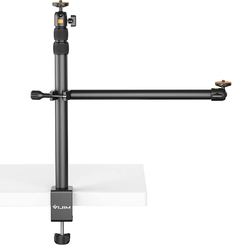 ULANZI LS02 Kamera Tischhalterung, 44cm-105cm Einstellbar, Overhead Stativ für Streaming & Gaming, Lichtstativ mit Boom Arm, Klemmstativ mit 360° Kugelkopf für Kamera/Ringlicht