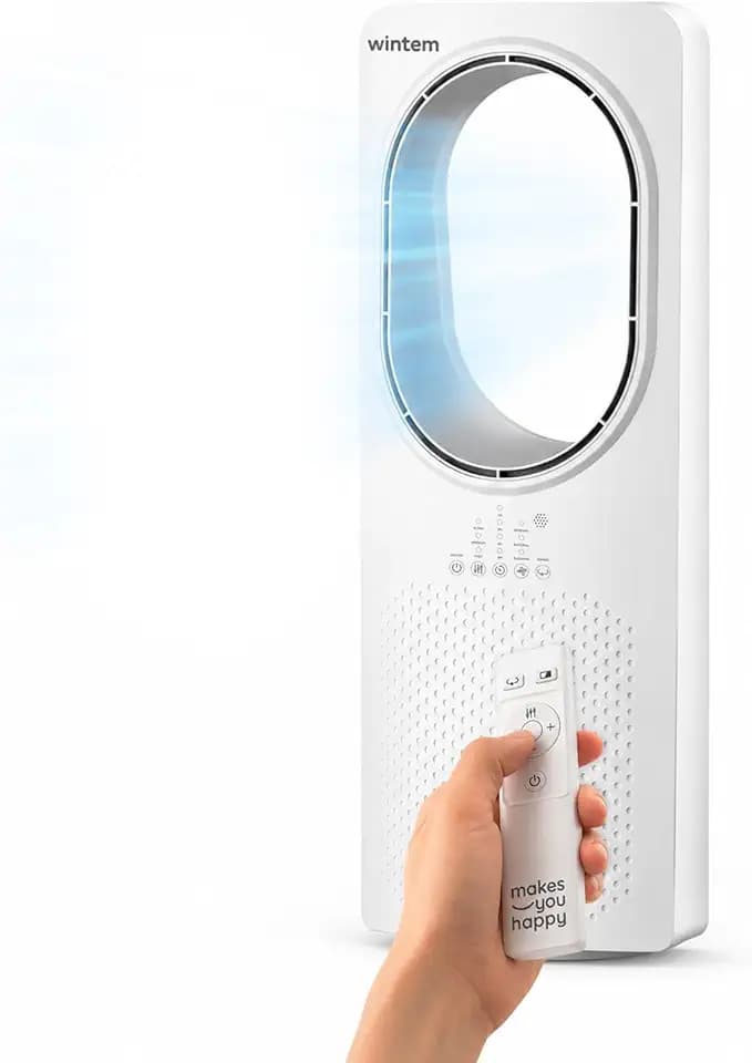 Wintem - Leiser Turmventilator Freezy ohne Flügel mit Fernbedienung, 3 Geschwindigkeiten, 3 Modi, Timer 15 Stunden und Oszillation, Bodenventilator mit LED-Display und intuitiven Touch-Steuerungen