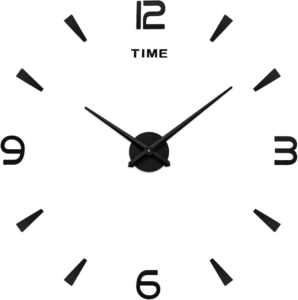 AILILIFE 3D DIY Wall Clock Decor Sticker Mirror Frameless Large DIY Wall Clock Kit for Home Living Room Bedroom Office Decoration (Black)