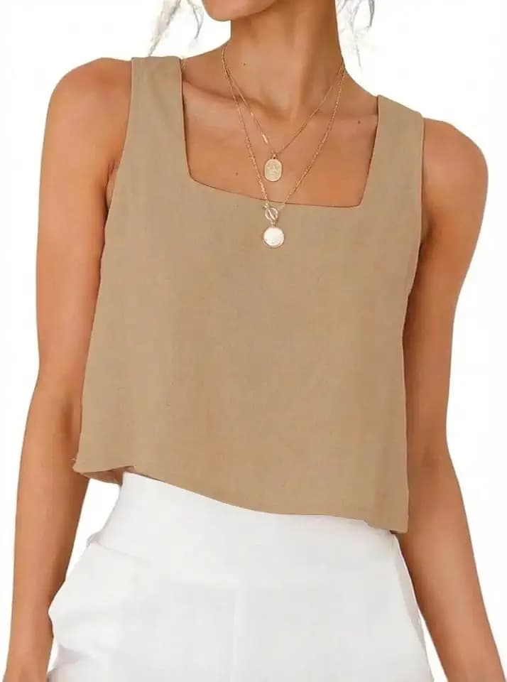 IDEALSANXUN Womens Square Neck Linen Tank Tops Spring Summer Beach Sleeveless Shirts Blouses Vest Top