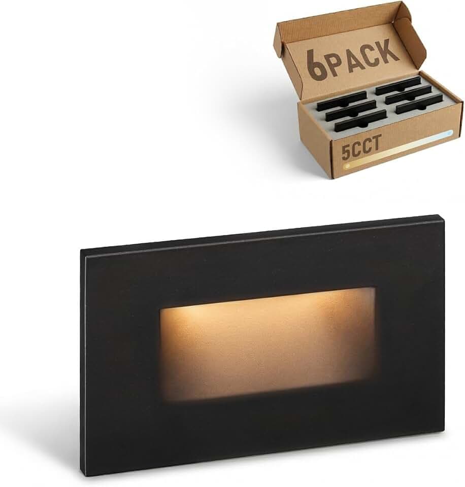 LEONLITE 6-Pack 5CCT 120V LED Step Lights, Horizontal, Black