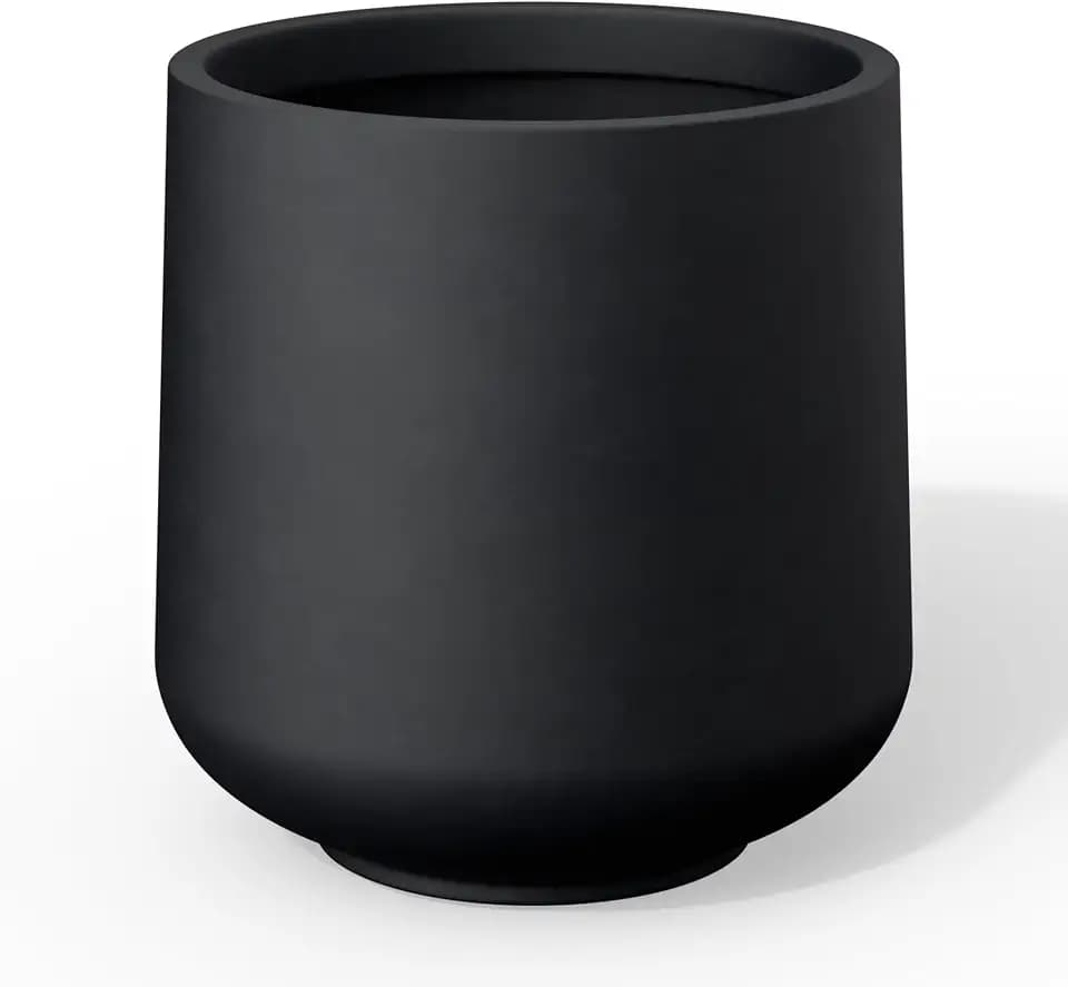 Kante Accent Round Curved Black Concrete Planter 13" Dia, Outdoor