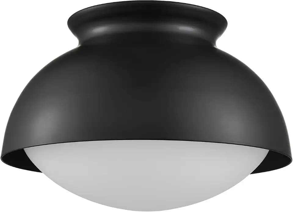 Moose Black Semi Flush Mount Ceiling Light Fixture with Milky White Shade