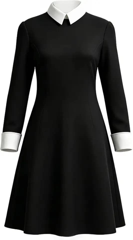 Halloween Costumes for Women Peter Pan Collar Black Dress Family Party Outfits with Socks and Braided Wigs