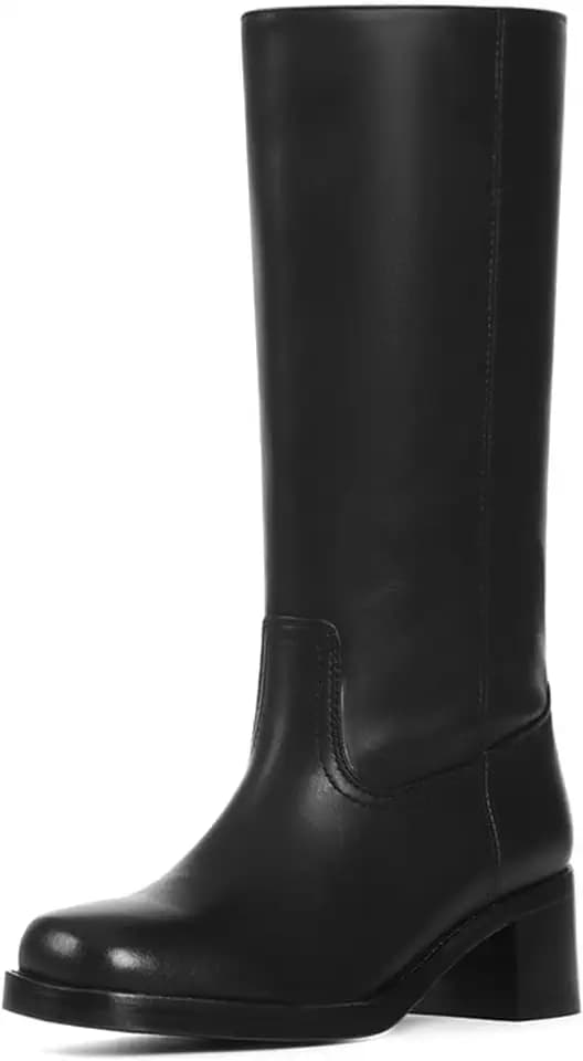 VOMIRA Women's Knee High Boots Wide Calf Boots Black Boots Square Toe Chunky Block Heel Long Boots Pull On Riding Boots Knight Boots Casual Comfortable Low Heel Womens Boots