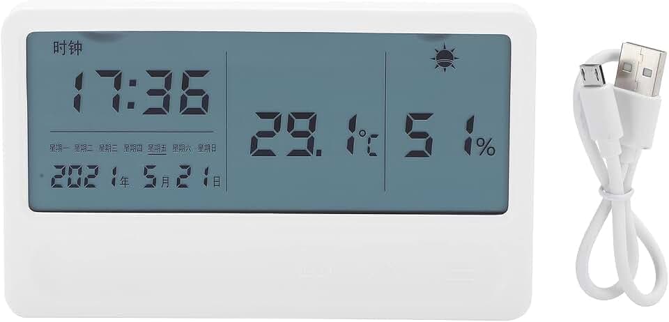 Thermometer Hygrometer Elektrisches Innenthermometer Hygrometer mit Uhrzeit Datum USB Elektronisches Wiederaufladbares Temperatur-Feuchtigkeits-Testgerät für Zuhause