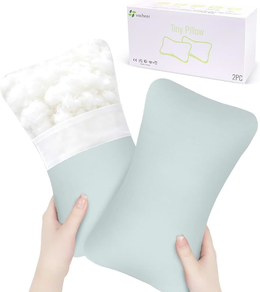 vocheer Kleine Kissen zum Schlafen, 11”x7“ Mini-Kissen für unterwegs, kleines Kopfkissen für Nacken, Lendenwirbelsäule, Haustiere, kleine Baumwollkissen für Büro, maschinenwaschbar, Salbei-2 Stück