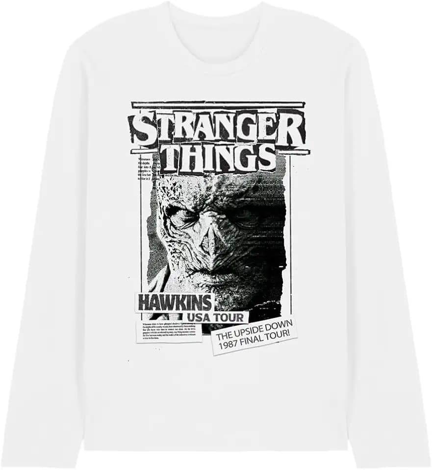 Stranger Things Unisex Stranger Things Newspaper Vecna Unisex Long Sleeve T Shirt, White T-Shirt (1er Pack)