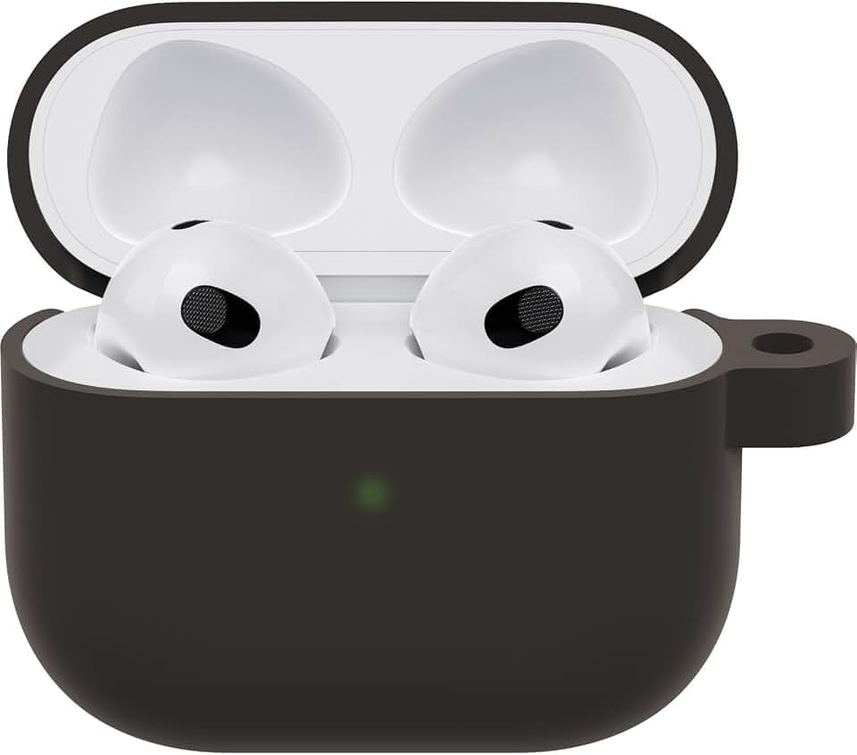 OtterBox Soft Touch Kopfhörer Hülle für AirPods (3. gen), Schwarz | Stoßfeste, sturzsichere, ultraflache, kratz- und abriebfeste Schutzhülle für Apple AirPods, inklusive Karabiner