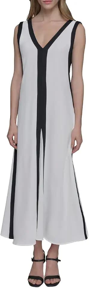 Karl Lagerfeld Women's Sleeveless V-Neck Two Toned Flowy Maxi Dress