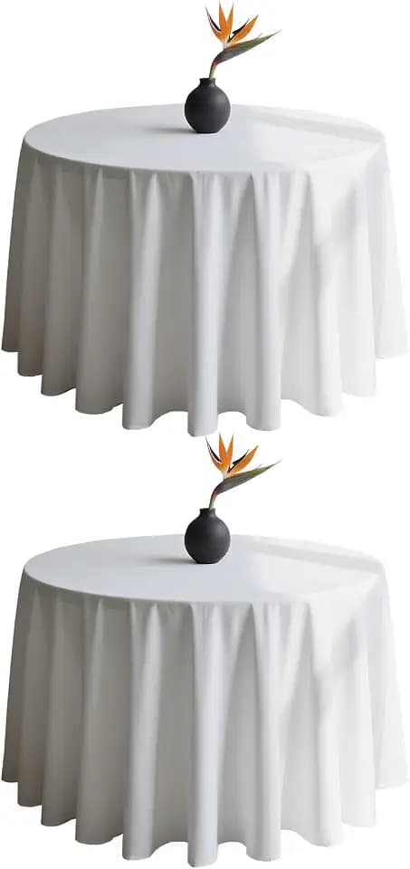 WIGENIUS 2 Pack Round Table Cloth 90 Inch White Cloth Fit 5FT Round Table