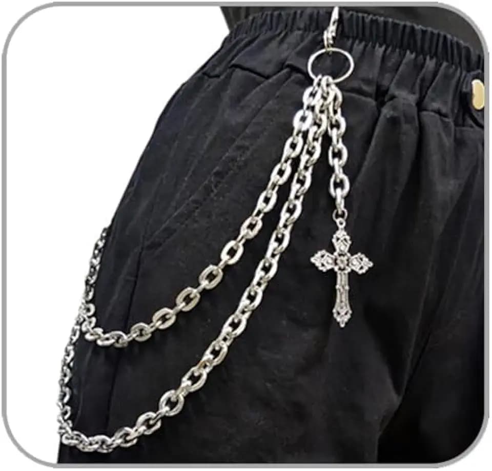 Punk Layered Pants Chain for Men Women, Silver Heart Cross Rivet Tassel Wallet Chains, Hip Hop Pocket Chains, Goth Jewelry Key Chain Wallet for Men
