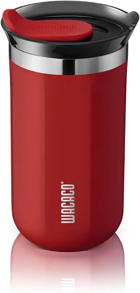WACACO Octaroma Lungo Vakuumisolierte Kaffeebecher, 10 fl oz (300ml), Doppelwandiger Edelstahl-Reisebecher mit Trinkdeckel, Rot