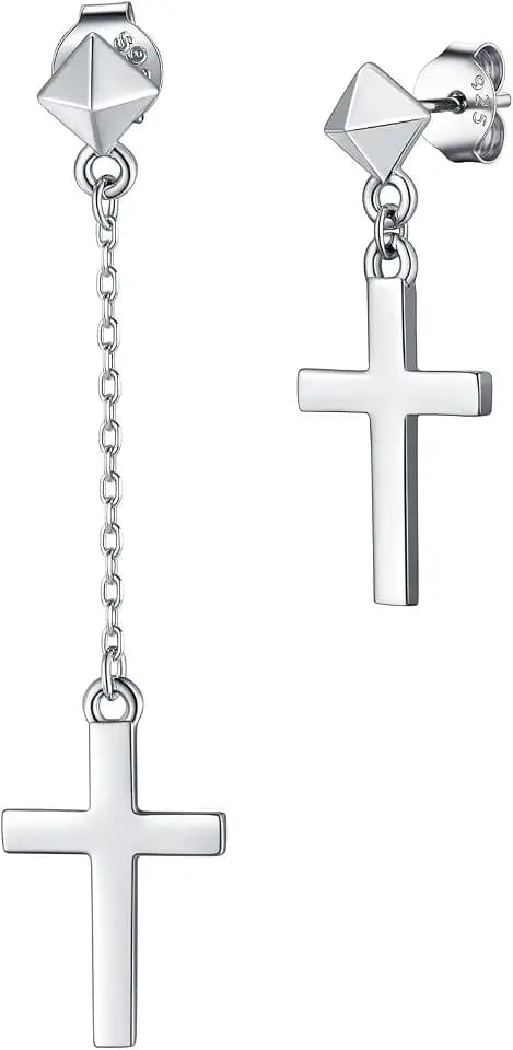Supcare Ohrringe Kreuz Herren Männer 925 Sterling Silber Asymmetrische Ohrstecker Hängend Earring Men Petruskreuz Ohrschmuck für Damen Mädchen