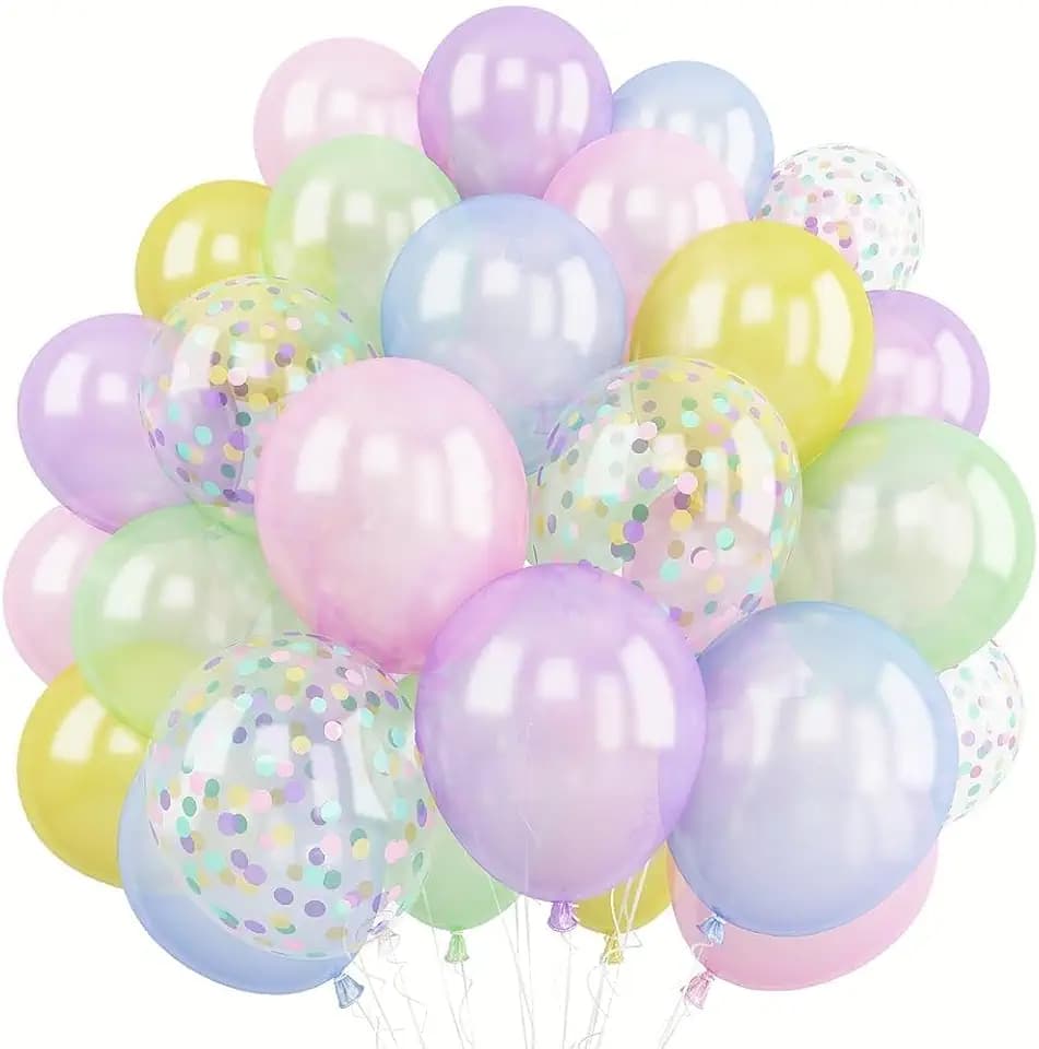 Pastel Rainbow Balloons, Pastel Color Balloons for Girls Birthday Decorations, Macaron Pink Light Purple Green Blue Yellow Colorful Balloon with Confetti Balloon for Baby Shower Wedding Party Decor