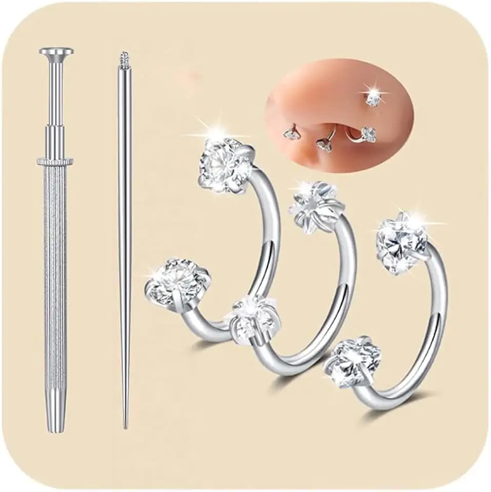 MODRSA Silver Gold Horseshoe Nose Ring 18g Double Gem Horse Shoe Nose Ring Hoop for Women Surgical Steel Half Hoop U Shape Tragus Earring Hoops Labret Lip Helix Piercing Jewelry Septum Rings 18 Gauge