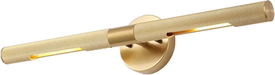 Brushed Brass Picture Light 24 inches Modern Gold Wall Sconce with Knurled Texture Cylinder Metal Shades Rotatable 360°Indoor Wall Lighting Fixture Bathroom Vanity Light Bedroom Living Room