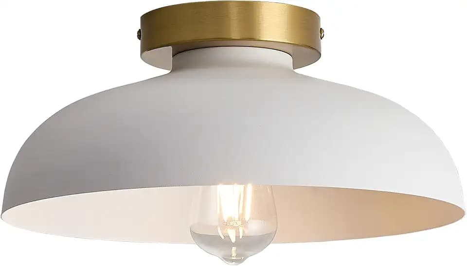 Modern Industrial White and Gold Ceiling Light Fixture 11.8 Inch