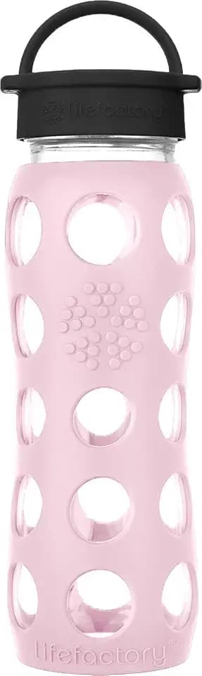 Lifefactory 22oz Glass Water Bottle with Classic Chug Cap, Desert Rose