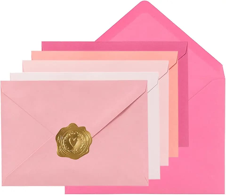 100 Pieces Pink A6 Envelopes with Gold Stickers, 4.75 x 6.5 Inches