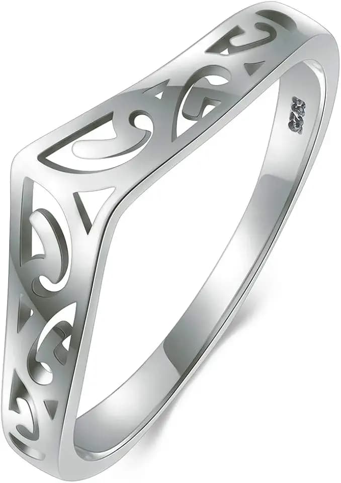 BORUO 925 Sterling Silver Ring, Chevron Thumb Stackable Band Size 4-12